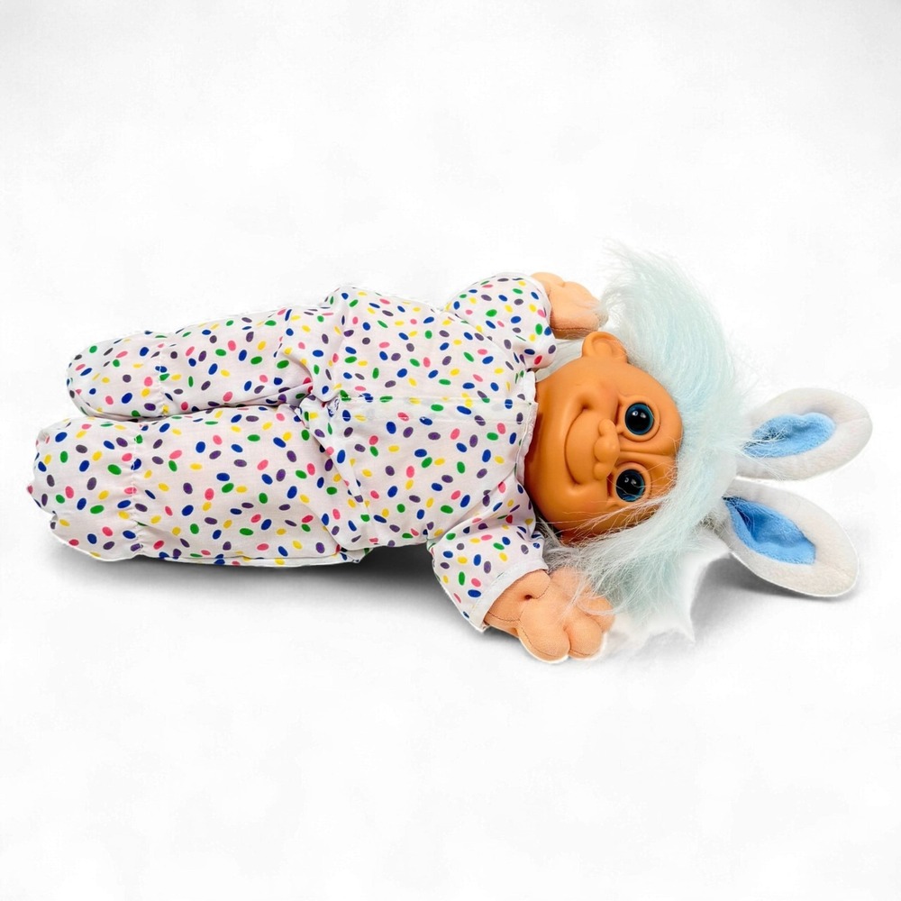 Russ Troll Doll Lot 2 Baby Trolls Rabbit Polka Dot & Nightcap Pink 12 in - Picture 6 of 16